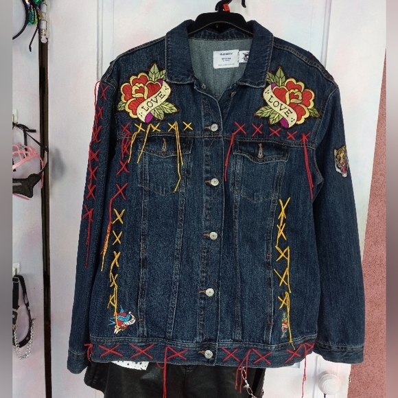 Tattoo Lover- custom rose flash tattoo/P@tD punk RAGE Jacket PRICE FIRM sold - Picture 2 of 3